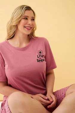 Somon Live the Dream Yazılı Büyük Beden Kapri Pijama Takımı Akbeniz 5645