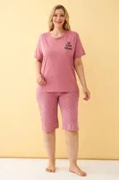 Somon Live the Dream Yazılı Büyük Beden Kapri Pijama Takımı Akbeniz 5645 Somon farklı açı