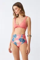 Somon Pedli Üst ve Tropik Desenli Yüksek Bel Bikini Takımı Akbeniz 35016 Somon detay görünüm