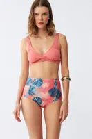 Somon Pedli Üst ve Tropik Desenli Yüksek Bel Bikini Takımı Akbeniz 35016 Somon