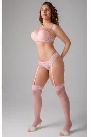 Straplez Yarım Destekli Sütyen Slip Külot Ve Jartiyer Çorap Takım Pudra Gallipoli MGP32361