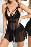 Strappy Siyah Tül Dantel Tranparan Gecelik Pink Night 3806 Siyah