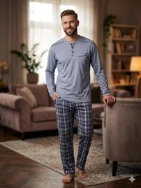 Süprem Ekose Erkek Pijama Takımı Bone Club 6370