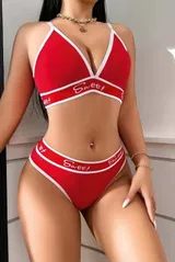 Sweet Yazılı ve Lastik Detaylı Kırmızı Sütyen Külot Takım Ruselin 5167