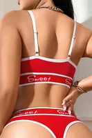 Sweet Yazılı ve Lastik Detaylı Kırmızı Sütyen Külot Takım Ruselin 5167 Kırmızı detay görünüm