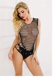 Taşlı Kolsuz Geniş Fileli Body Vücut Çorabı So Beautiful 24112