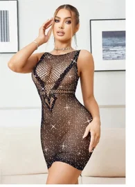 Taşlı Kolsuz Transparan Elbise Vücut Çorabı So Beautiful 24185
