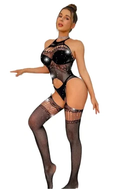 Taşlı Siyah Fantezi Vücut Çorabı Real Passione 31087 - Alternatif Görünüm