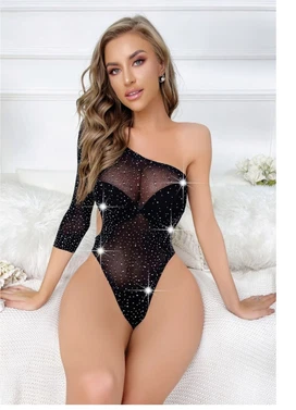 Taşlı Tek Omuz Transparan Body Vücut Çorabı So Beautiful 24130