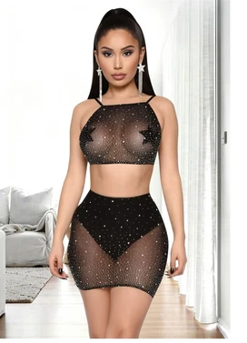 Taşlı Transparan Büstiyer Etek Fantazi Takım So Beautiful 2474