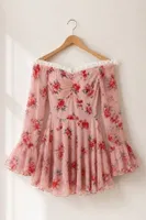 Toz Pembe Çiçek Desenli Kayık Yaka Dantel Detaylı Uzun Kollu Mini Gecelik Bella Notte 35625 Toz Pembe görsel 5