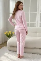 Toz Pembe Uzun Kollu Zarif Dantel Fiyonk Detaylı V Yaka Pijama Takımı Bella Notte 77399 Toz Pembe görsel 6