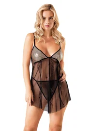 Ahu Lingerie Transparan Siyah Kısa Tül Gecelik Ahu Primoda 4237