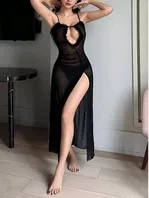 Transparan Yırtmaçlı Gecelik Venlisa V2502 Siyah farklı açı
