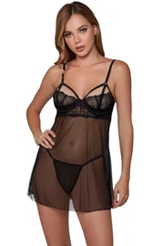 For Dreams Tül Dantel Detaylı Siyah Babydoll Gecelik For Dreams 9103