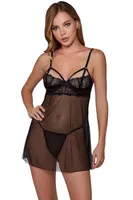 Tül Dantel Detaylı Siyah Babydoll Gecelik For Dreams 9103 Siyah