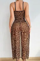 Uzun Derin Dekolteli Transparan Leopar Seksi Gecelik Lily Bianca LB-255 Siyah farklı açı