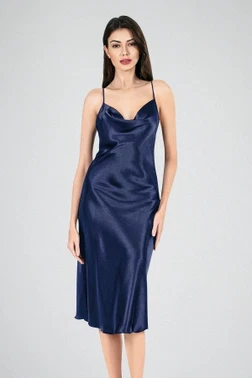 Ahu Lingerie Uzun Gecelik Degaje Lacivert Ahu Primoda 7741
