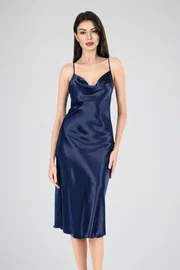 Ahu Lingerie Uzun Gecelik Degaje Lacivert Ahu Primoda 7741