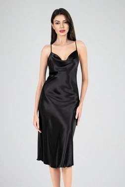 Ahu Lingerie Uzun Gecelik Degaje Siyah Ahu Primoda 7741