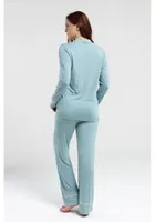 Uzun Kol Önden Düğmeli Kadın Pijama Takımı Derya Kurşun 8986 Mint görsel 4