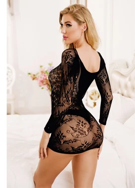 Uzun Kollu Dantel Desenli Elbise Vücut Çorabı So Beautiful 24145 - Alternatif Görünüm