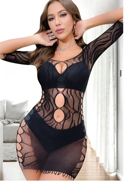 Uzun Kollu Dantelli Elbise Vücut Çorabı So Beautiful 2458