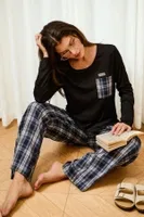 Uzun Kollu Lacivert Üst Ekose Kadın Çift Pijama Takımı Bella Notte CP-7563 Lacivert farklı açı