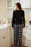 Uzun Kollu Lacivert Üst Ekose Kadın Çift Pijama Takımı Bella Notte CP-7563 Lacivert görsel 4