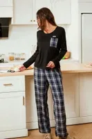Uzun Kollu Lacivert Üst Ekose Kadın Çift Pijama Takımı Bella Notte CP-7563 Lacivert görsel 5