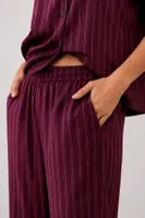 Viskon Bordo Çizgili Kısa Kollu Gömlek Yaka Bol Paça Pijama Takımı Bella Notte 60085 Bordo farklı açı