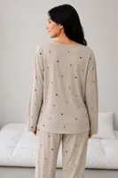 Viskon Dokuma Vizon Fiyonk ve Kalp Desenli Pijama Takımı Bella Notte 61285 Vizon farklı açı