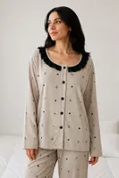 Viskon Dokuma Vizon Fiyonk ve Kalp Desenli Pijama Takımı Bella Notte 61285 Vizon görsel 4