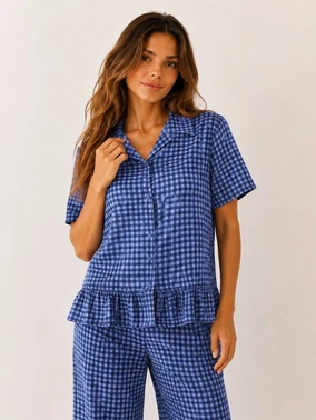 Viskon Lacivert Pötikare Pijama Takımı Bella Notte 61130 - Alternatif Görünüm