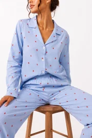 Viskon Mavi Çilek Desenli Uzun Kollu Pijama Takımı Bella Notte 77792