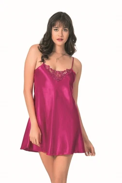 Ahu Lingerie Vişne Kısa Saten Gecelik Ahu Primoda 0005