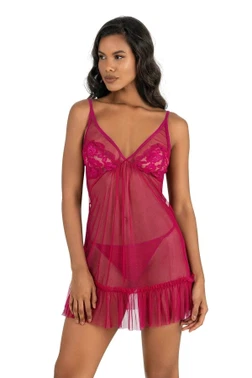 Ahu Lingerie Vişne Kısa Tül Gecelik Ahu Primoda 4242