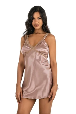 Ahu Lingerie Vizon Kısa Saten Gecelik Ahu Primoda 8226
