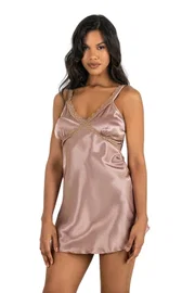Ahu Lingerie Vizon Kısa Saten Gecelik Ahu Primoda 8226