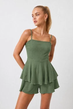 Yeşil Askılı Kloş Etek Detaylı Tulum Bella Notte T-6529