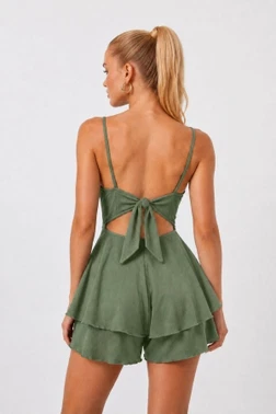 Yeşil Askılı Kloş Etek Detaylı Tulum Bella Notte T-6529 - Alternatif Görünüm
