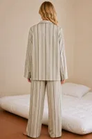 Yeşil Çizgili Viskon Dokuma Düğmeli Kadın Pijama Takımı Bella Notte 61287 Yeşil görsel 4
