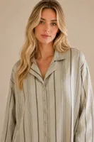 Yeşil Çizgili Viskon Dokuma Düğmeli Kadın Pijama Takımı Bella Notte 61287 Yeşil görsel 5
