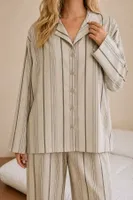 Yeşil Çizgili Viskon Dokuma Düğmeli Kadın Pijama Takımı Bella Notte 61287 Yeşil farklı açı
