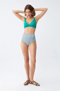Yeşil Pedli Geometrik Desenli Yüksek Bel Bikini Takımı Akbeniz 35016 - Alternatif Görünüm