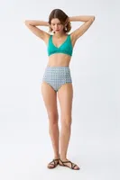 Yeşil Pedli Geometrik Desenli Yüksek Bel Bikini Takımı Akbeniz 35016 Yeşil detay görünüm