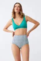 Yeşil Pedli Geometrik Desenli Yüksek Bel Bikini Takımı Akbeniz 35016 Yeşil görsel 4
