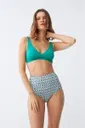 Yeşil Pedli Geometrik Desenli Yüksek Bel Bikini Takımı Akbeniz 35016