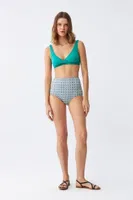 Yeşil Pedli Geometrik Desenli Yüksek Bel Bikini Takımı Akbeniz 35016 Yeşil farklı açı