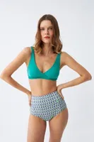 Yeşil Pedli Geometrik Desenli Yüksek Bel Bikini Takımı Akbeniz 35016 Yeşil görsel 5